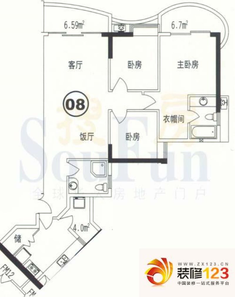 江南花园二期户型图c栋8-30层8单.