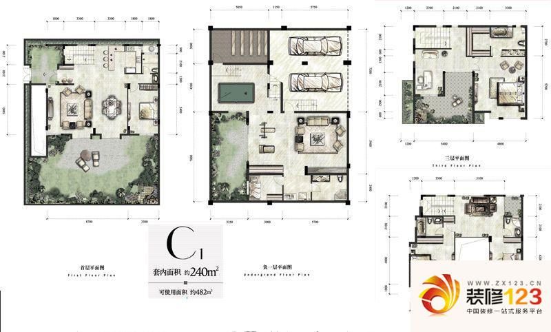 万科悦府户型图二期联排别墅跃层 .