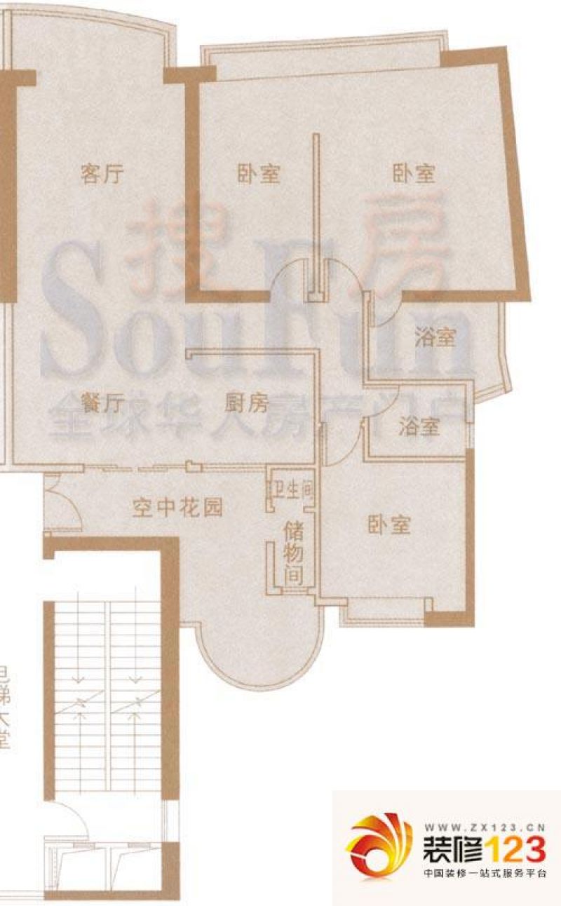 中信君庭户型图d栋29-33层d1 3室.