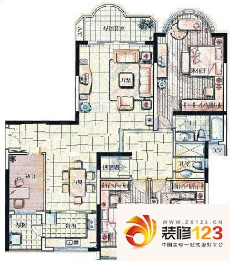 逸景翠园御豪轩户型图4室2厅户型 .