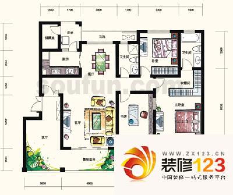 同景国际城户型图g3d 3室2厅2卫1 .