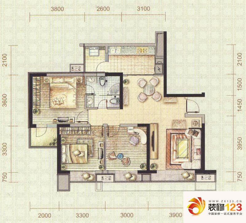 锦城世家户型图4号楼B户型 3室2 ...