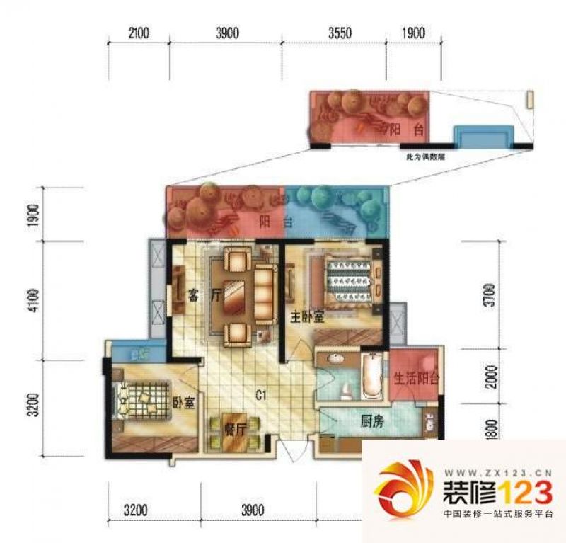 上锦颐园佳境c1户型(奇数层)户型.