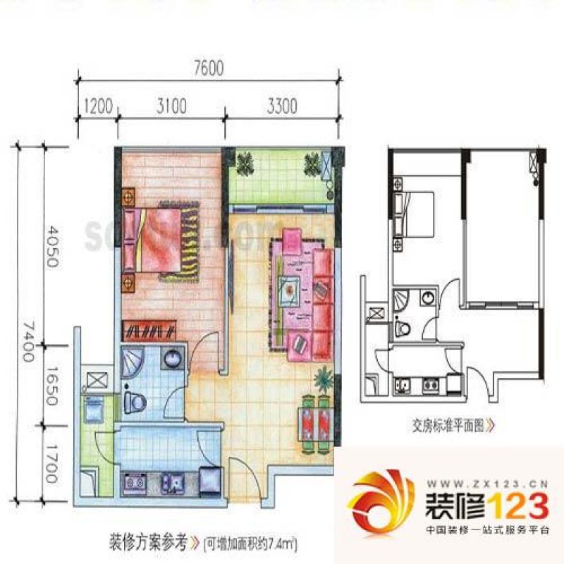 一米阳光户型图g户型 1室2厅1卫1 .