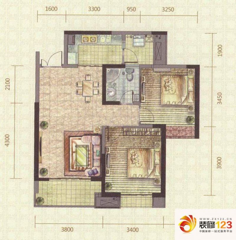 锦城世家户型图4号楼D2户型 2室2 ...