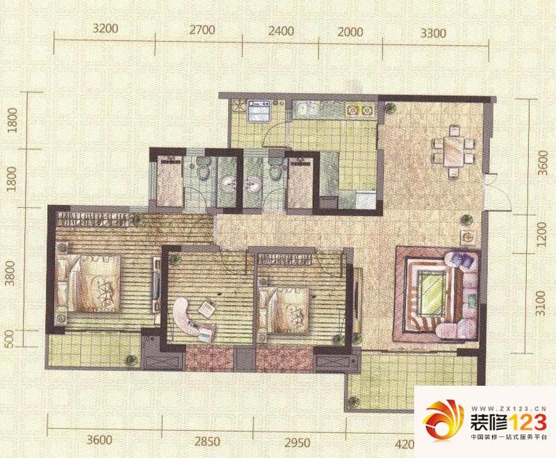 锦城世家户型图4号楼A3户型 3室2 ...