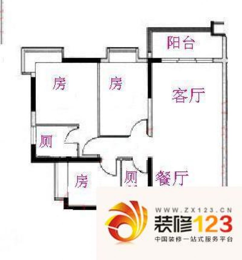 万华花园五福阁户型图3室2厅户型.