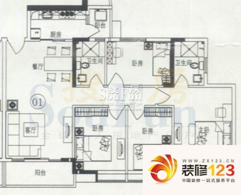 宝岗华庭户型图4室2厅户型图 4.