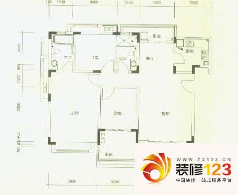 同景国际城恋山户型图e5f 3室2厅 .