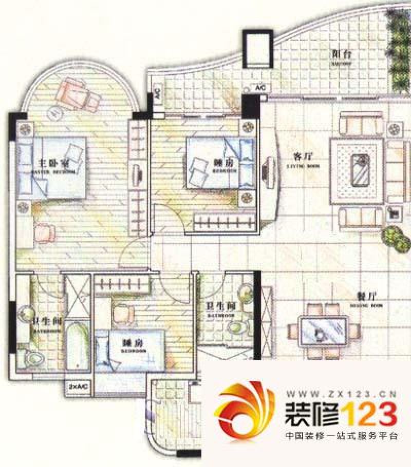 珠江帝景苑悦涛轩户型图3室2厅户 .