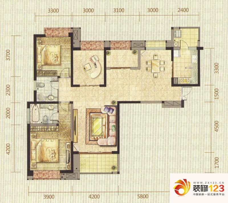 锦城世家户型图4号楼A2户型 3室2 ...