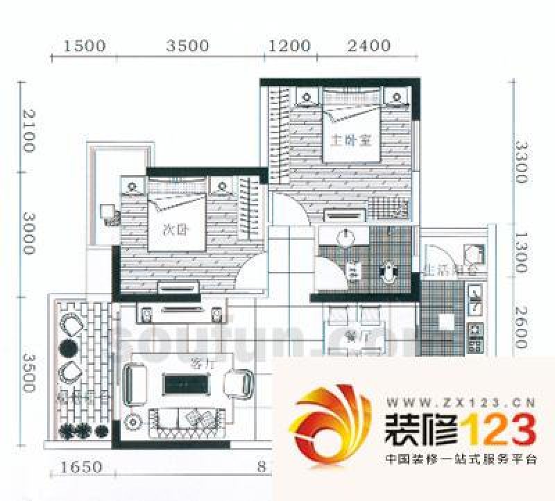 东海长洲户型图5号房 2室2厅1卫1.