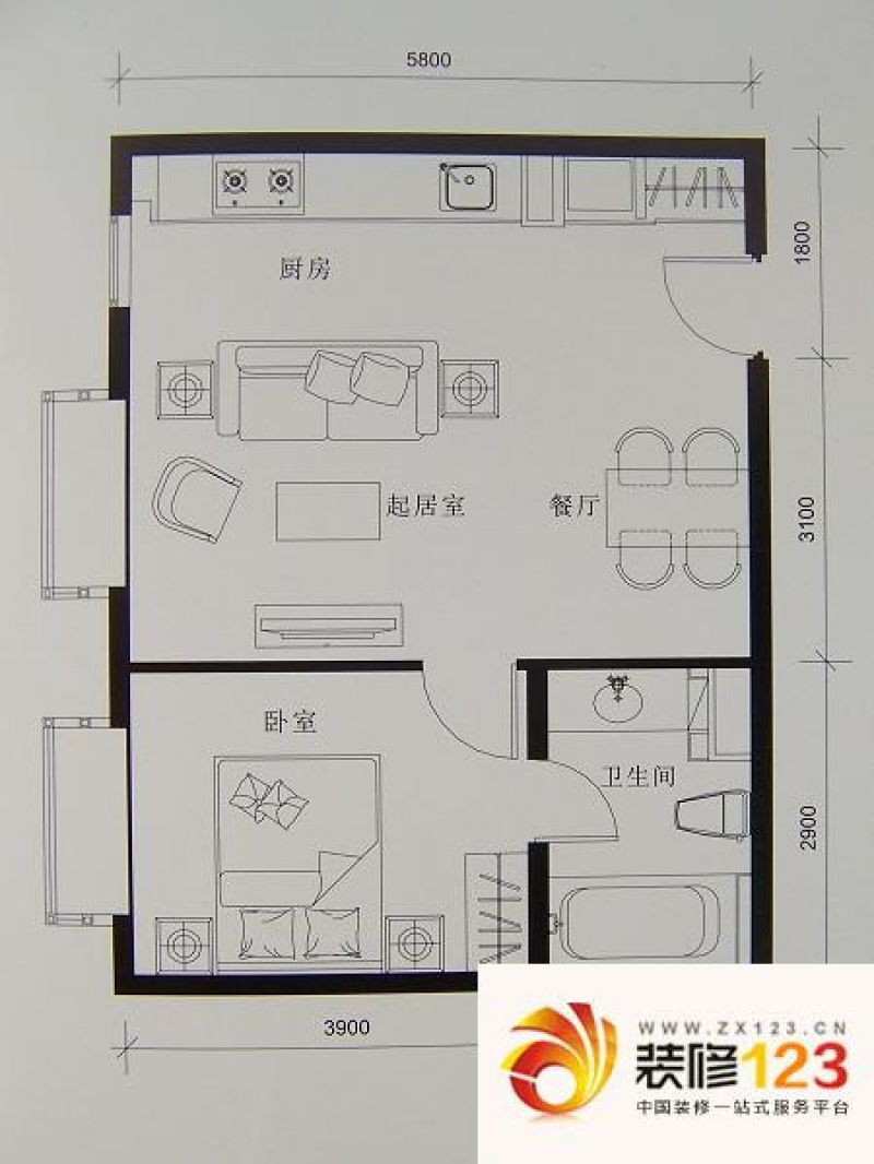 北京尊府户型图户型图 1室2厅1卫 .