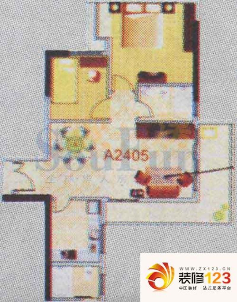 德意居户型图a2405 2室2厅1卫1厨 .