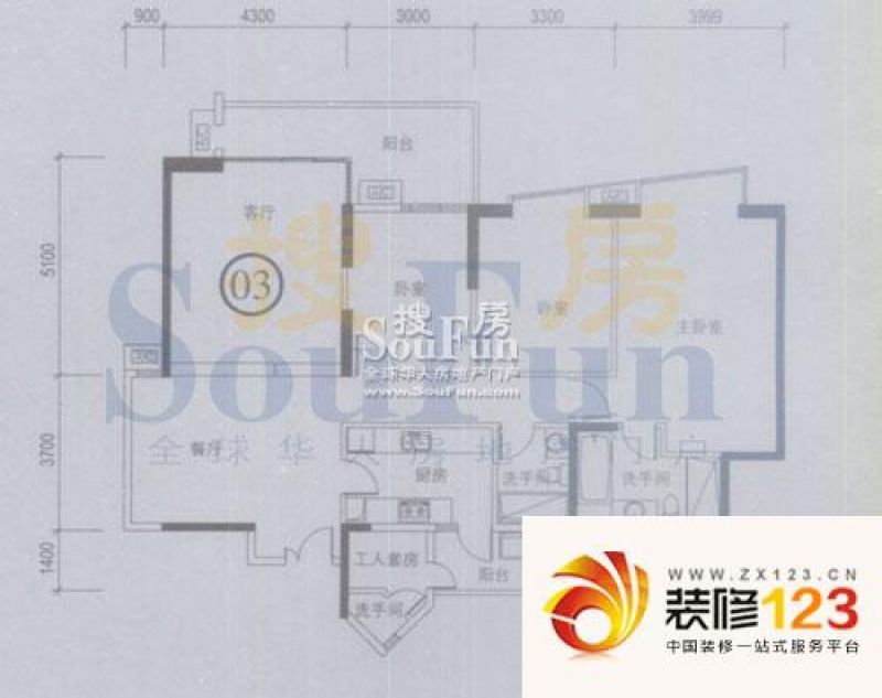 君汇世家户型图d栋03单元 三房二 .