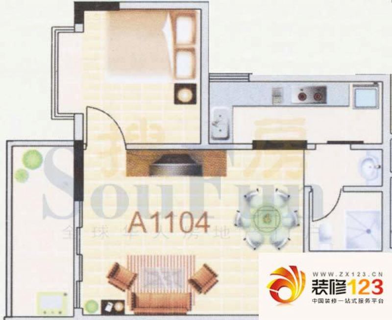 德意居户型图a栋1104单位 1室2厅 .