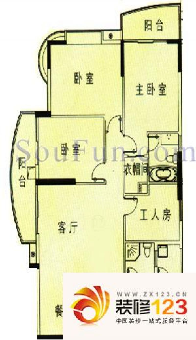越秀汉苑户型图4室2厅2卫1厨.