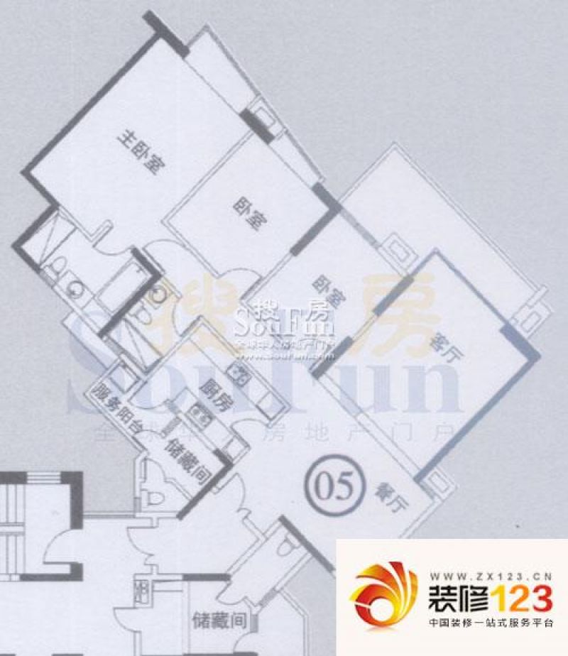 君汇世家户型图e栋05单元 三房二 .