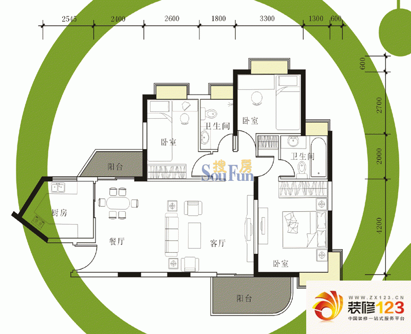 香山美树苑户型图9栋a户型 3室2 .