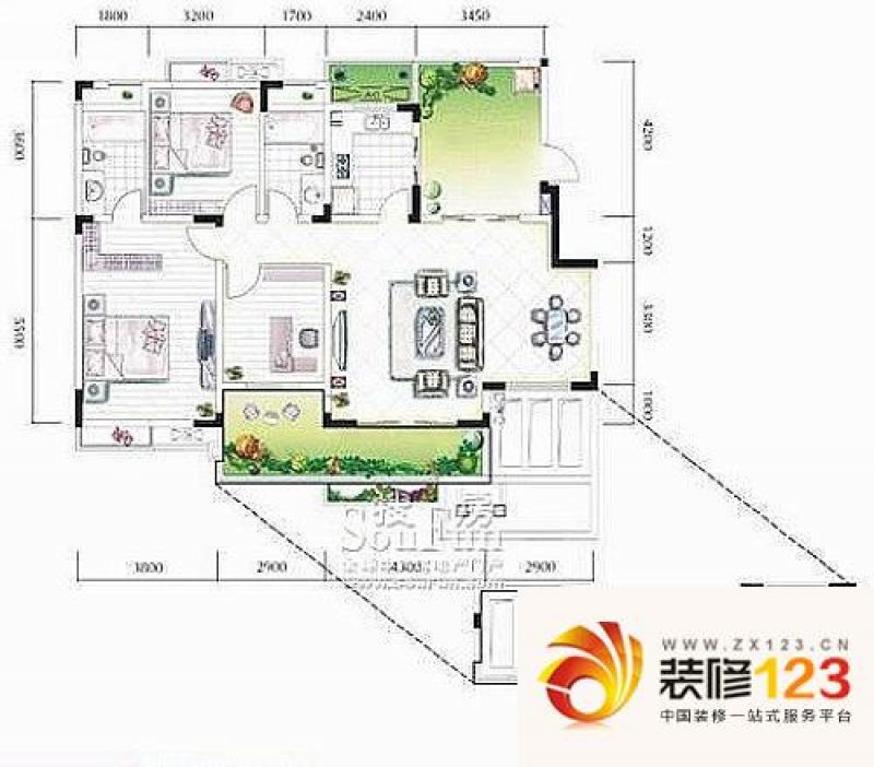 中铁山水天下户型图a2 3室2厅2卫.