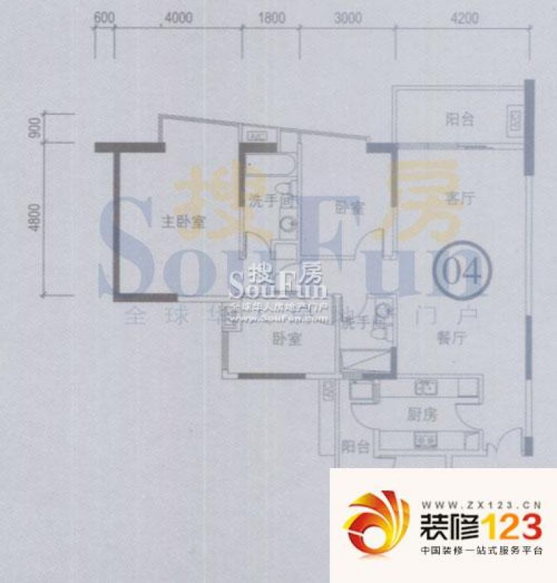 君汇世家户型图d栋04单元 三房二.