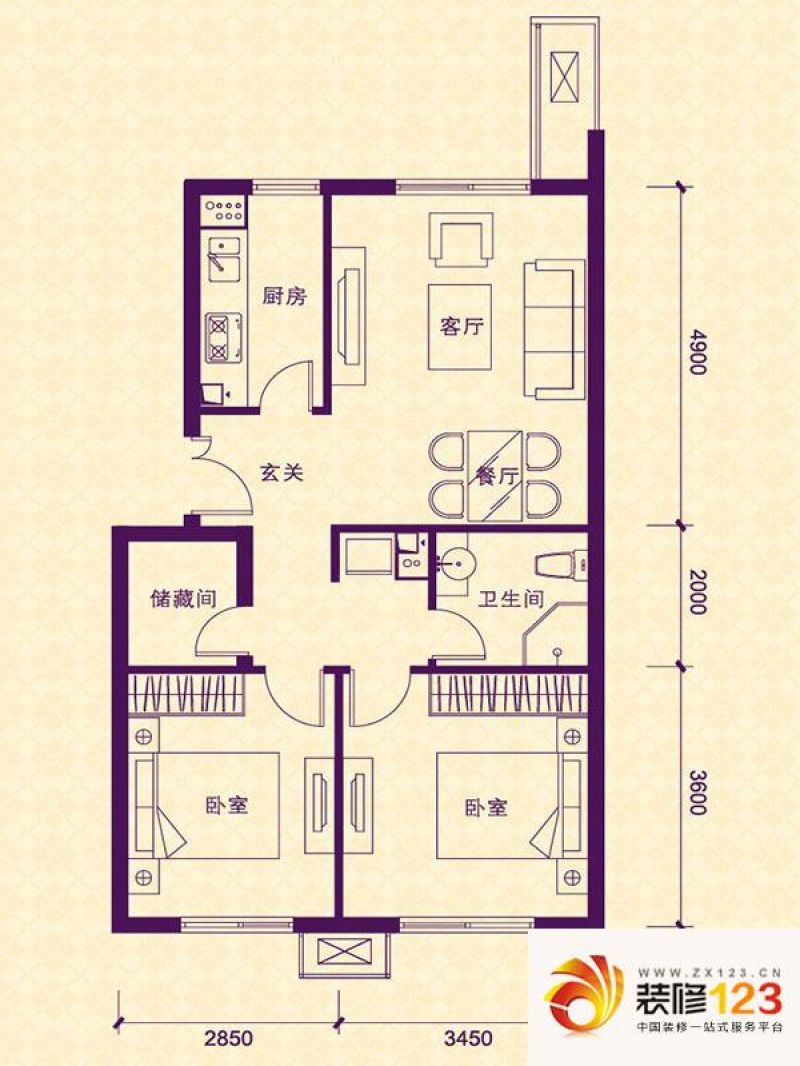 首城汇景湾户型图2-h户型 2室1厅 .