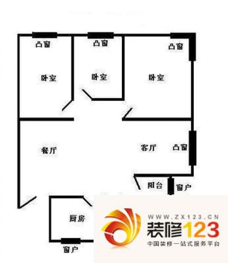 福鑫苑户型图户型图1 3室2厅1卫1.