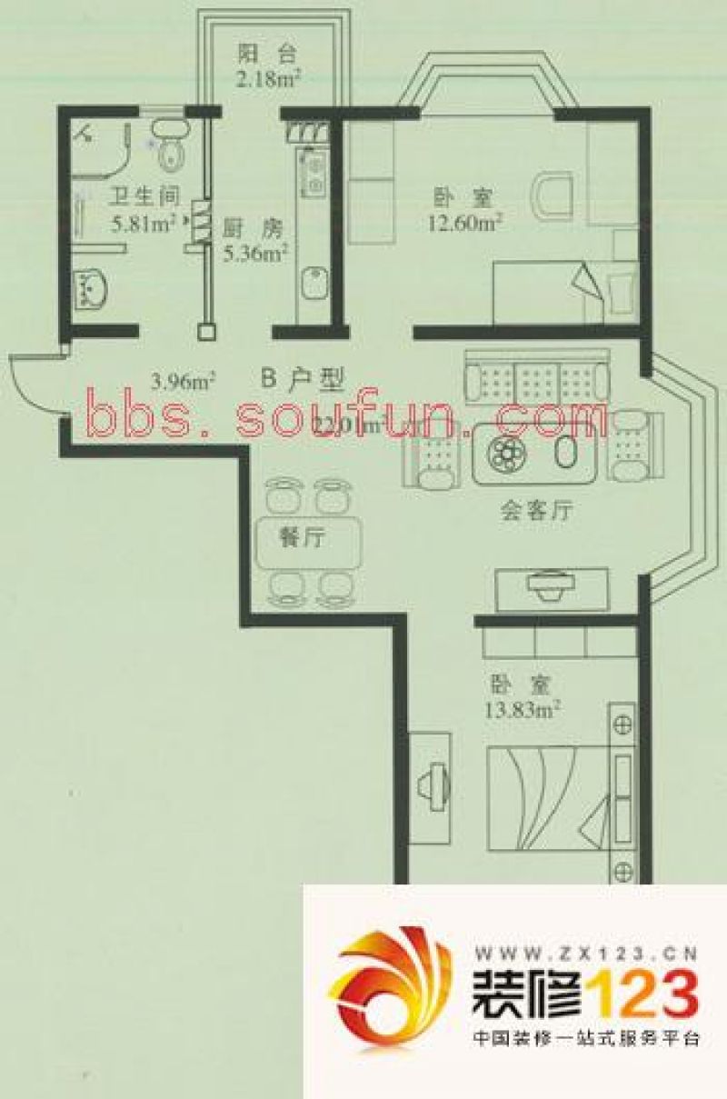 宏鑫家园户型图户型图 2室2厅1卫 .