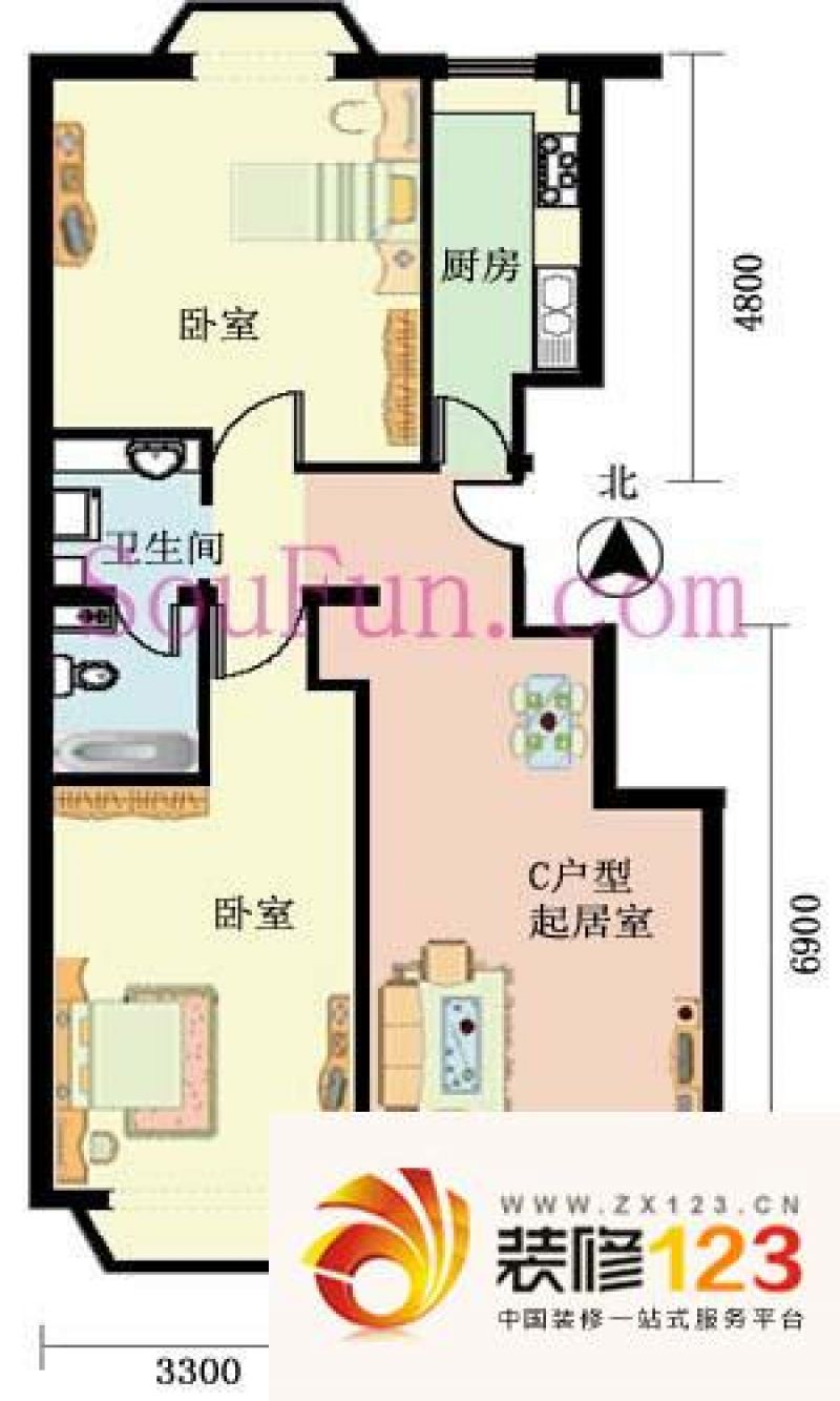 聚兴园户型图7#c户型(南北 2室.