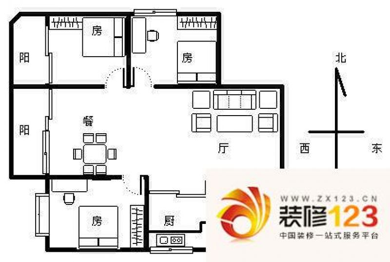 恒仕大厦户型图3室2厅户型图 3.