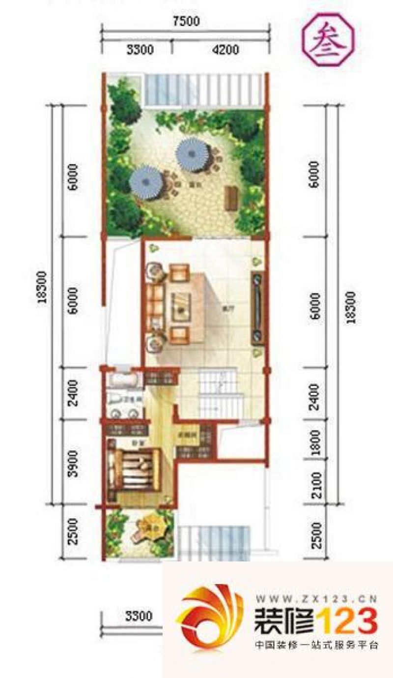 三利宅院福邸户型图h型三层 3室2 .