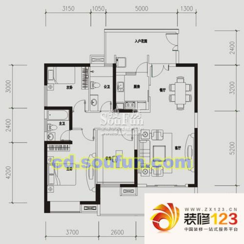 成都天府长城柏南郡天府长城柏南郡户型图户型图 2室.