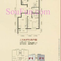 京城仁合户型图F1-2型 2室2厅2卫 ...