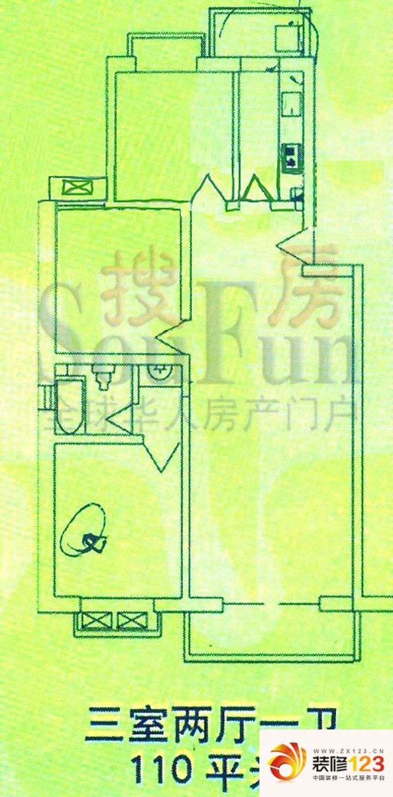 北京兴谷家园兴谷家园户型图3室1厅2卫134.12.