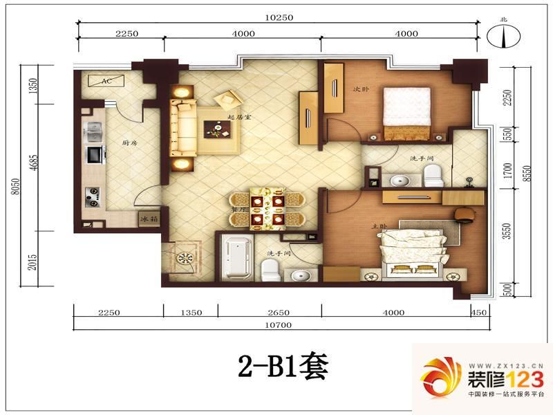 国瑞城户型图B1户型图 2室1厅2卫 ...