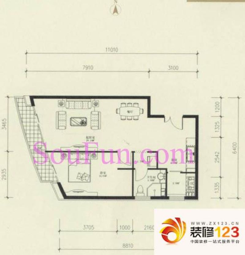 本家润园户型图户型图 1室2厅1卫 ...