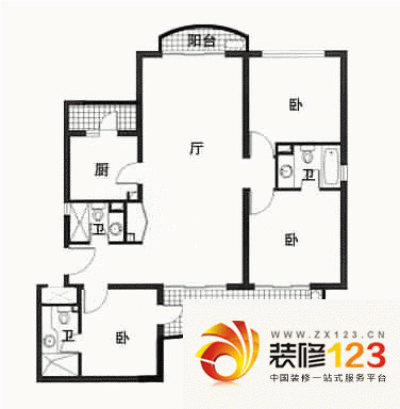 上海康城户型图户型图 3室2厅2卫 .