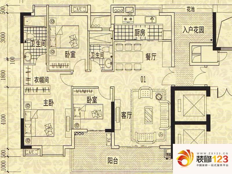 龙津华府c栋8-18层01户型户型图 .