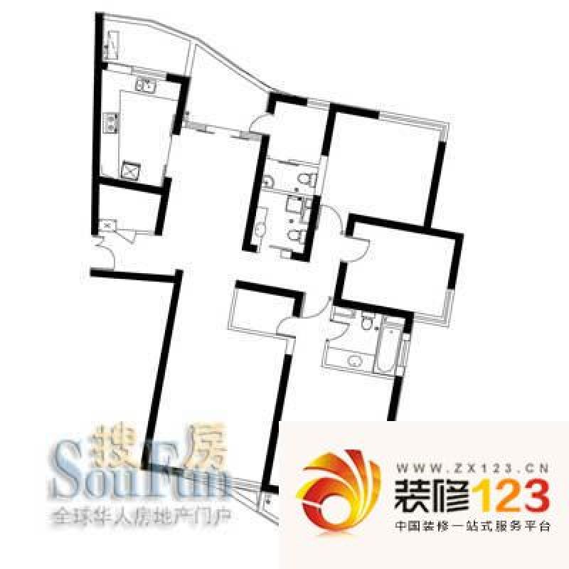 百汇园户型图f户 3室2厅2卫1厨 .