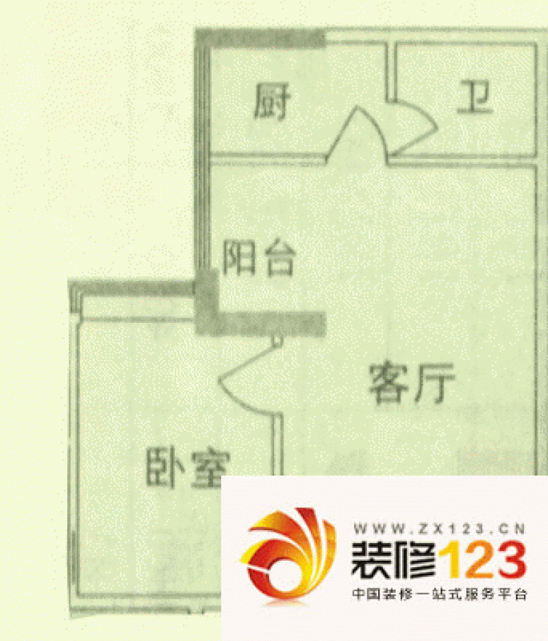 华福大厦户型图1室1厅1卫1厨 .