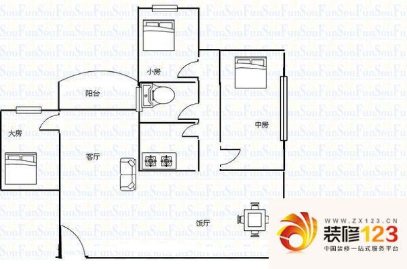 华福大厦户型图3室2厅户型图 3室 .