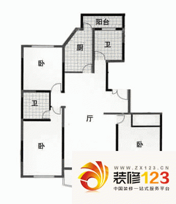 鑫国家园户型图3室2厅1卫1厨 ...