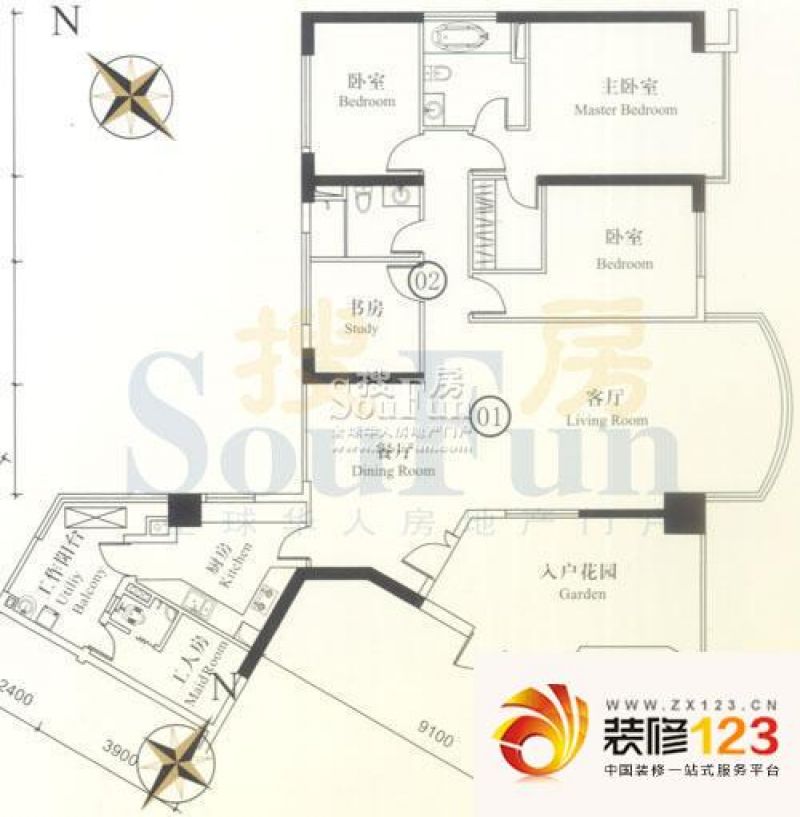 博雅首府户型图b栋7-28层01单元.