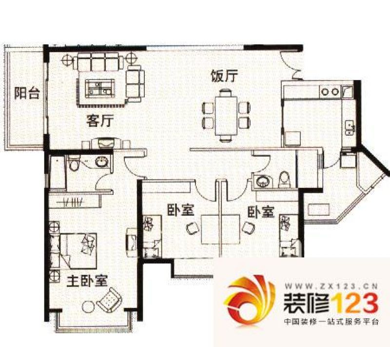 伊顿18户型图3室2厅户型图 3室2.