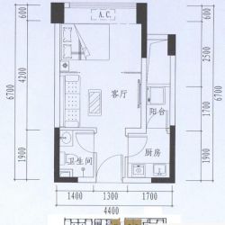 春天海户型图D户型单身公寓  1室 ...