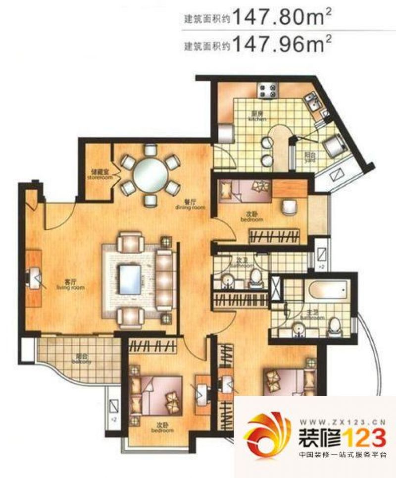 天山河畔花园户型图 户型图 3室2 .