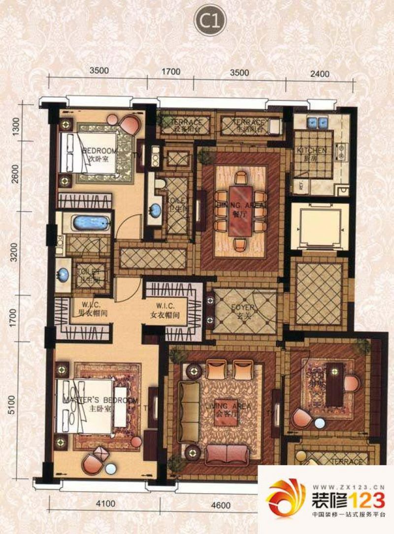 九龙仓玺园户型图179平-c1户型图 .