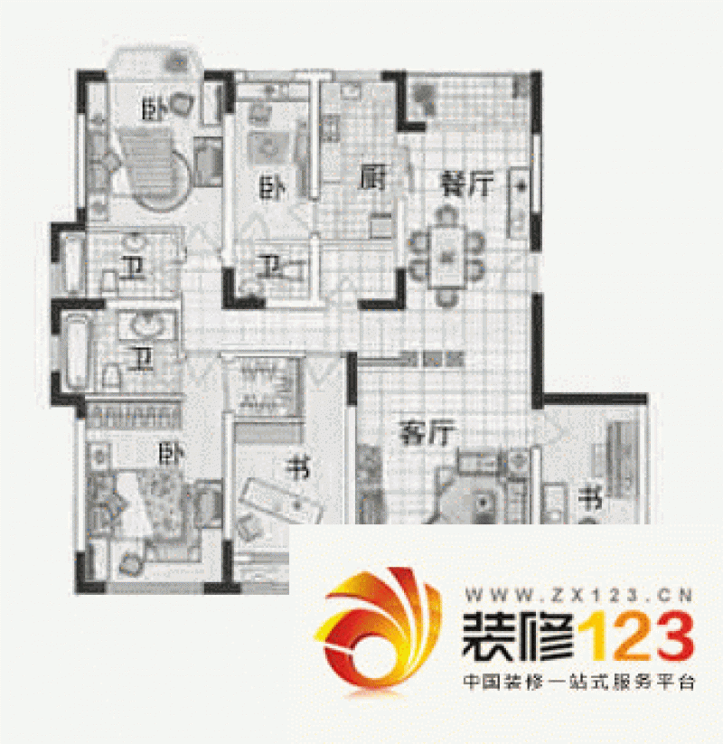 雍景园户型图5室2厅3卫1厨 .