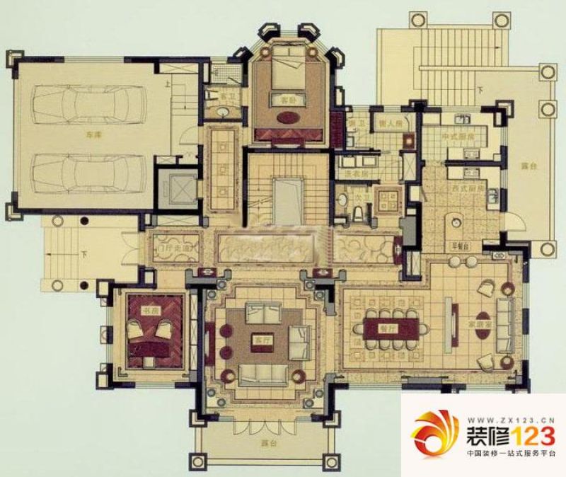 合生东郊别墅户型图b户型一层 1 .