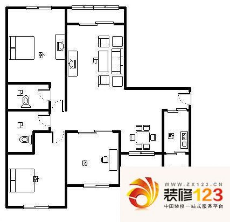 菊园户型图户型图 3室2厅2卫1厨 .